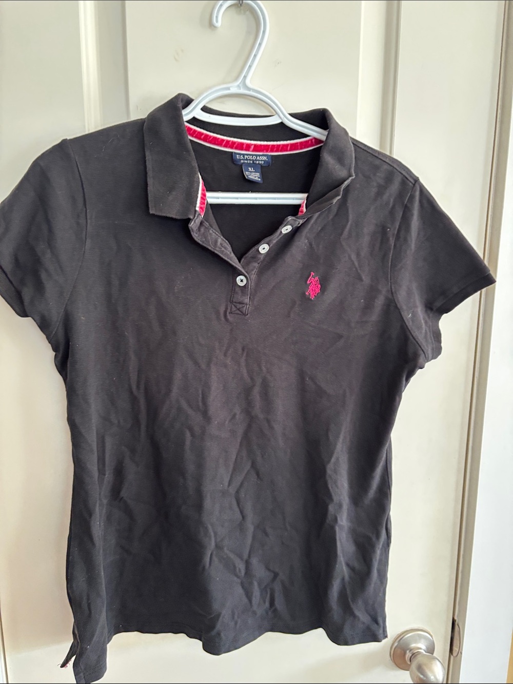 U.S. Polo Assn. Women's Black Polo with Pink Pony Logo